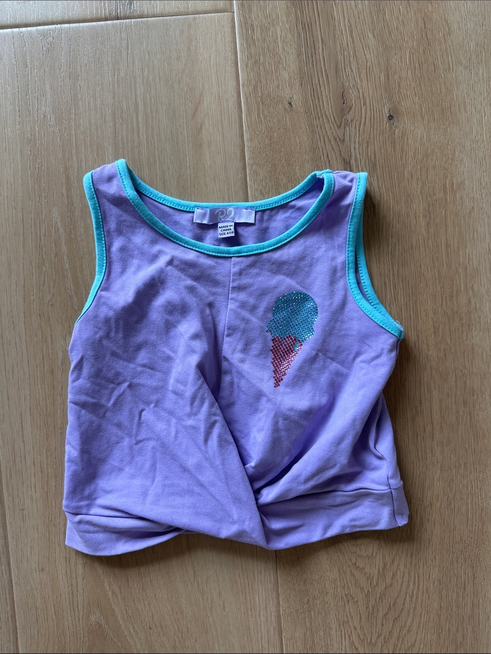 R2 Lavender Tank Top with Teal Trim and Sequin Ice Cream